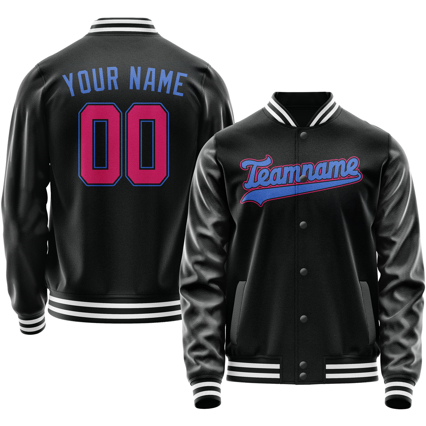 Custom Black Light-Blue Solid Color Varsity Letterman Jacket