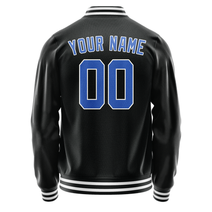 Custom Black Light-Blue Solid Color Varsity Letterman Jacket