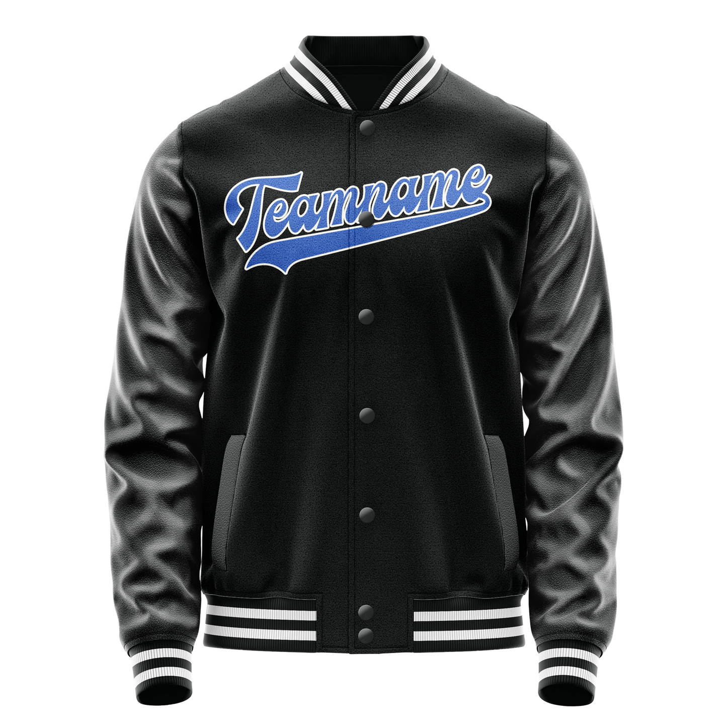Custom Black Light-Blue Solid Color Varsity Letterman Jacket