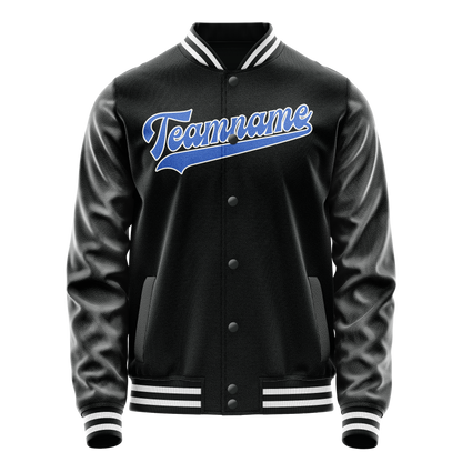 Custom Black Light-Blue Solid Color Varsity Letterman Jacket