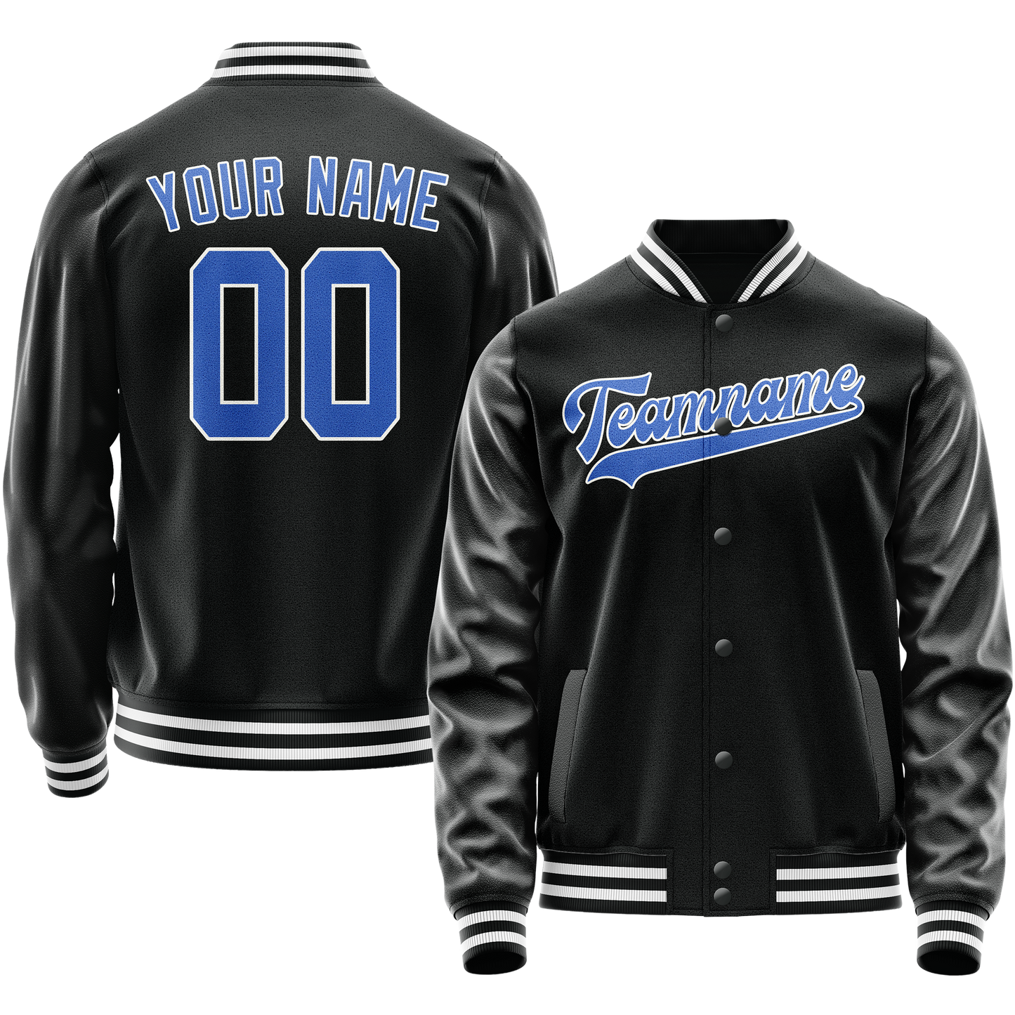 Custom Black Light-Blue Solid Color Varsity Letterman Jacket