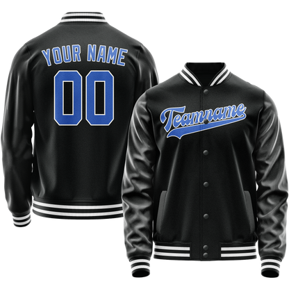 Custom Black Light-Blue Solid Color Varsity Letterman Jacket
