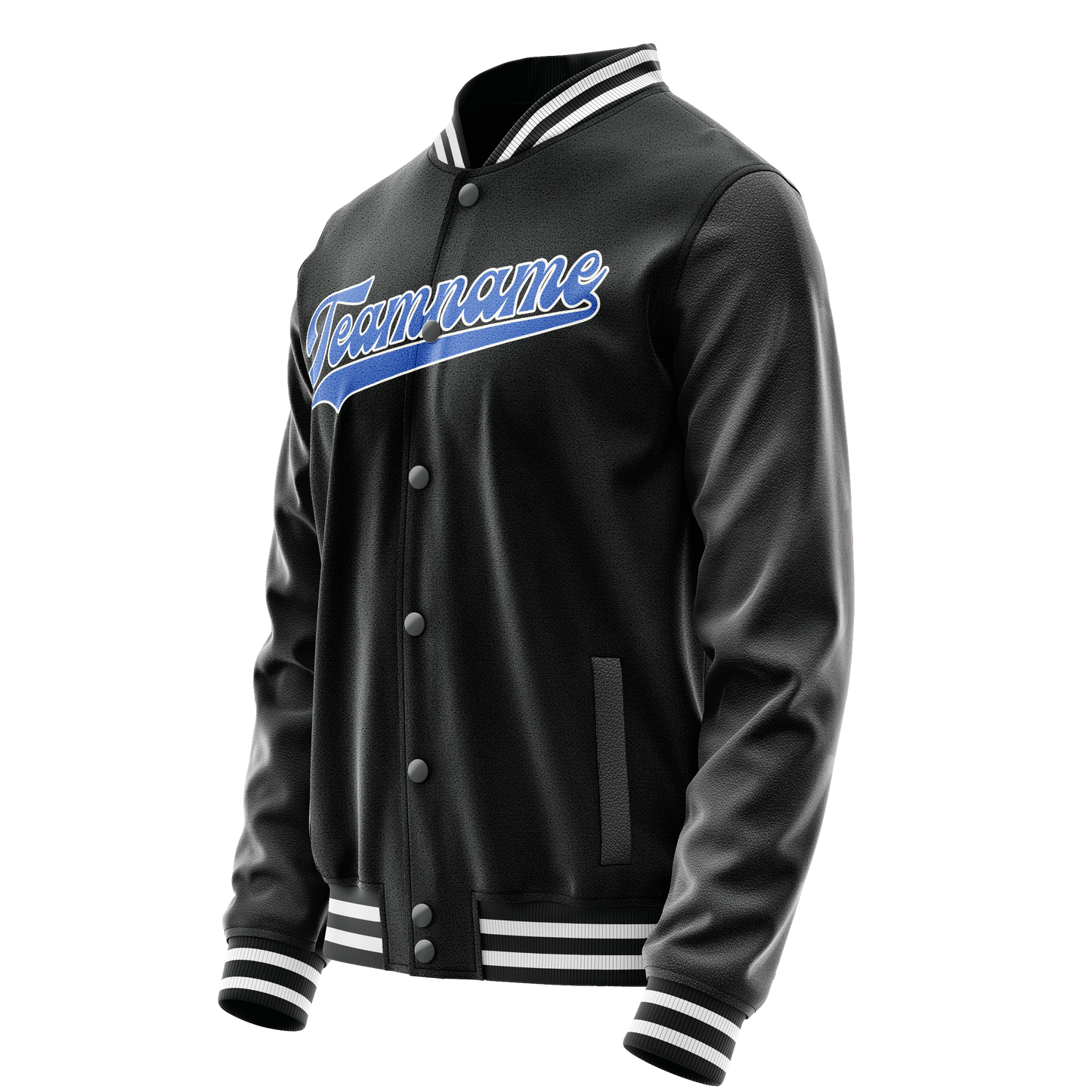 Custom Black Light-Blue Solid Color Varsity Letterman Jacket