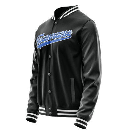Custom Black Light-Blue Solid Color Varsity Letterman Jacket