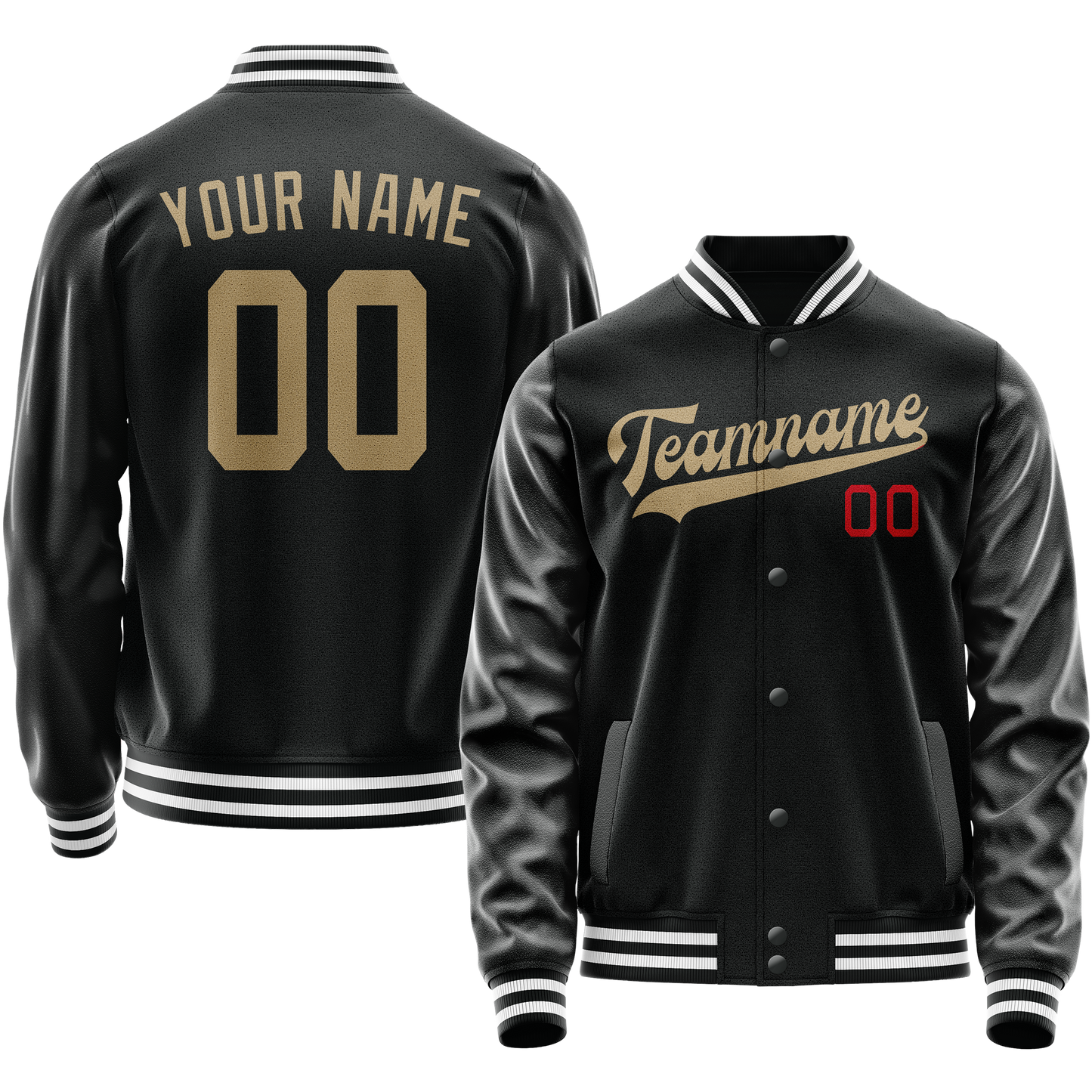 Custom Black Cream Solid Color Varsity Letterman Jacket
