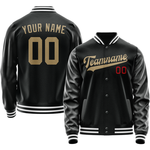 Custom Black Cream Solid Color Varsity Letterman Jacket