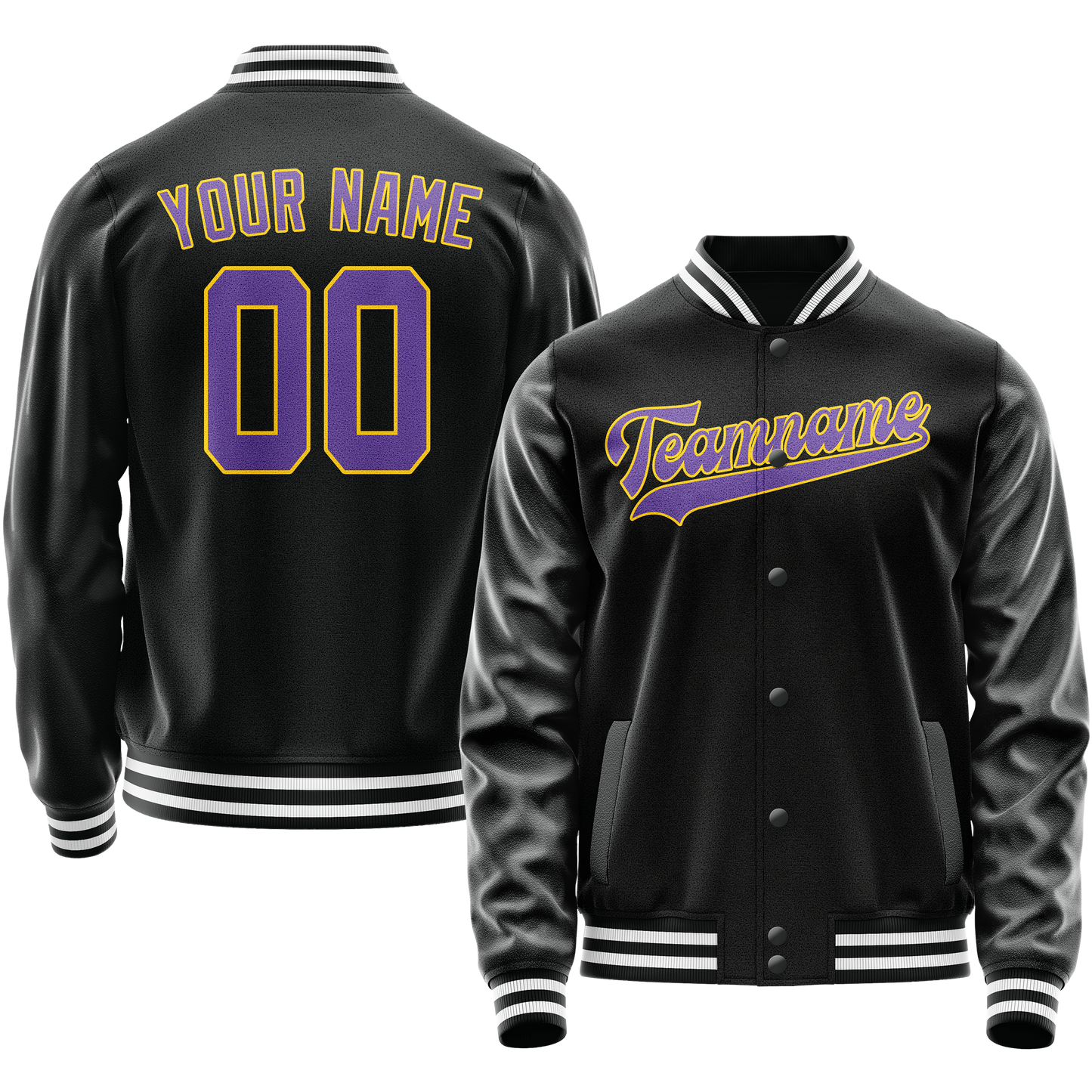 Custom Black Purple Solid Color Varsity Letterman Jacket