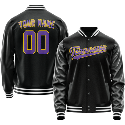 Custom Black Purple Solid Color Varsity Letterman Jacket