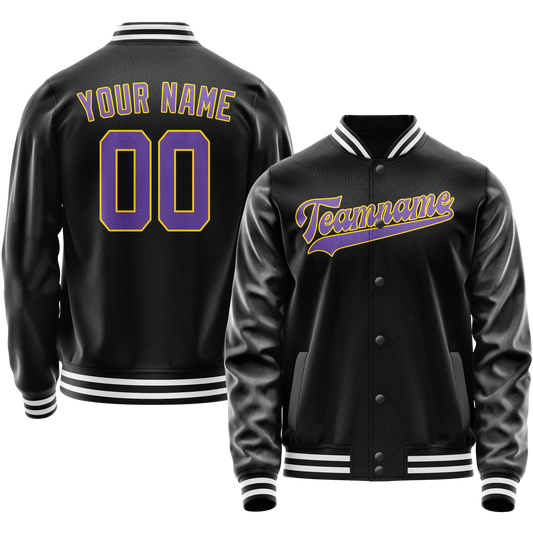 Custom Black Purple Solid Color Varsity Letterman Jacket