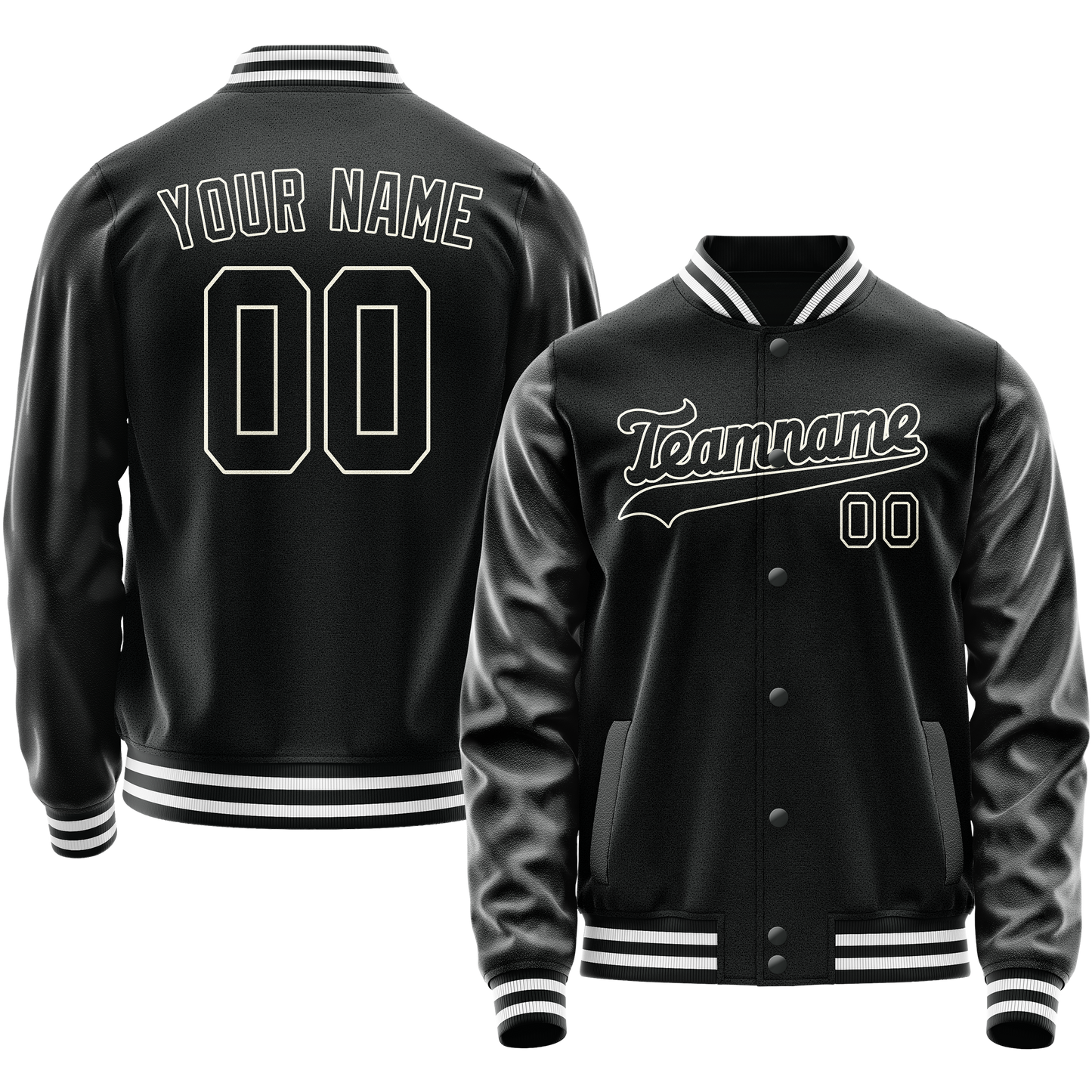 Custom Black White Solid Color Varsity Letterman Jacket