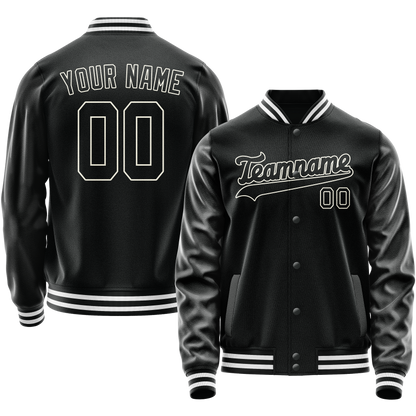 Custom Black White Solid Color Varsity Letterman Jacket