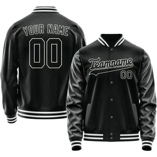 Custom Black White Solid Color Varsity Letterman Jacket