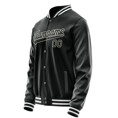 Custom Black White Solid Color Varsity Letterman Jacket