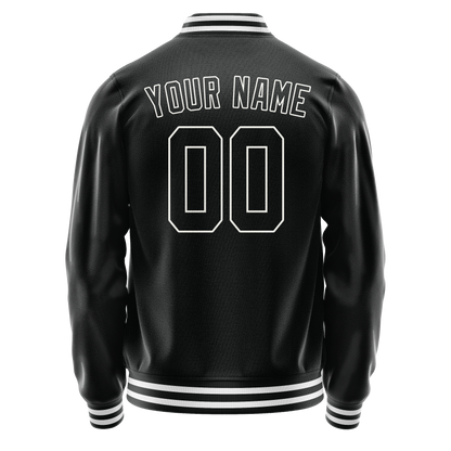 Custom Black White Solid Color Varsity Letterman Jacket