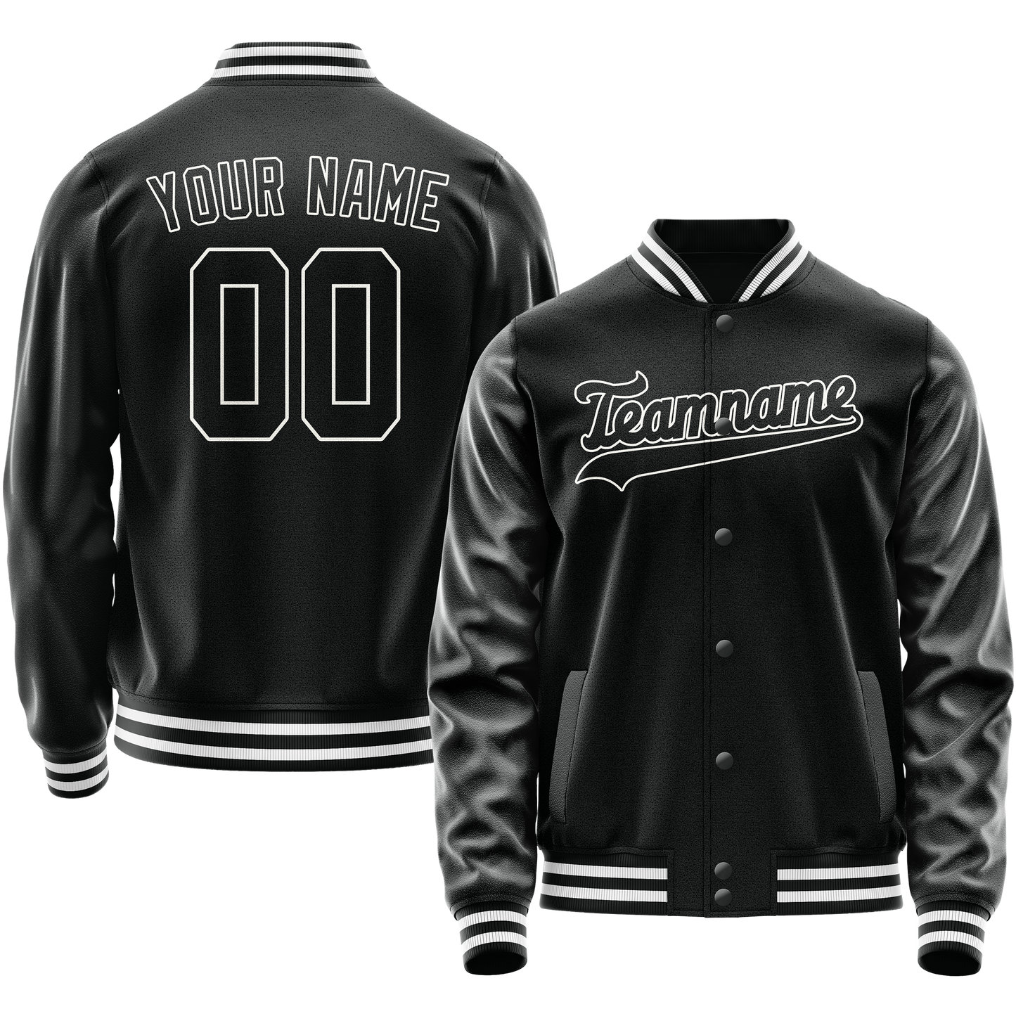 Custom Black White Solid Color Varsity Letterman Jacket