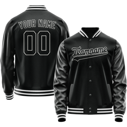 Custom Black White Solid Color Varsity Letterman Jacket
