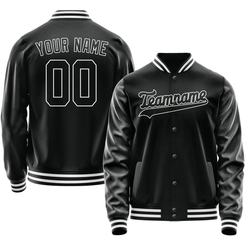Custom Black White Solid Color Varsity Letterman Jacket