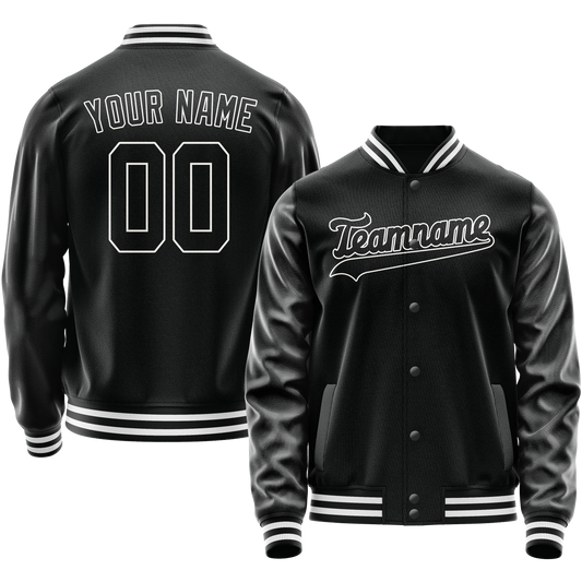 Custom Black White Solid Color Varsity Letterman Jacket