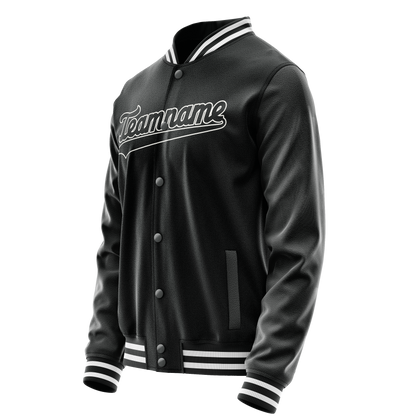 Custom Black White Solid Color Varsity Letterman Jacket
