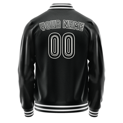 Custom Black White Solid Color Varsity Letterman Jacket