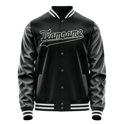 Custom Black White Solid Color Varsity Letterman Jacket