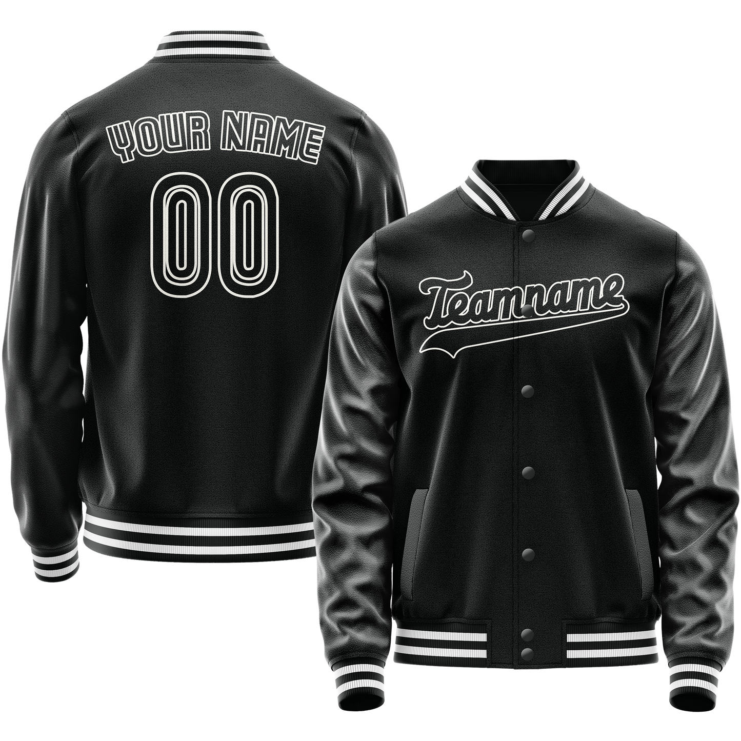 Custom Black White Solid Color Varsity Letterman Jacket