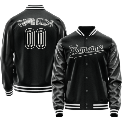 Custom Black White Solid Color Varsity Letterman Jacket