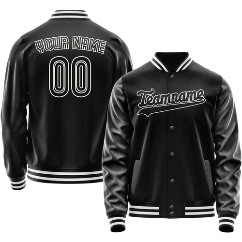 Custom Black White Solid Color Varsity Letterman Jacket