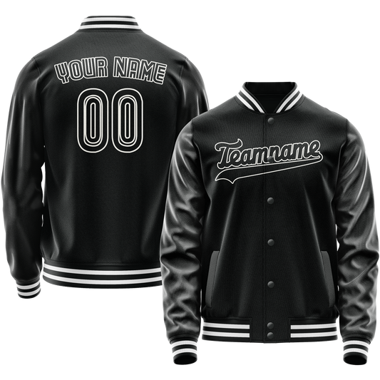 Custom Black White Solid Color Varsity Letterman Jacket