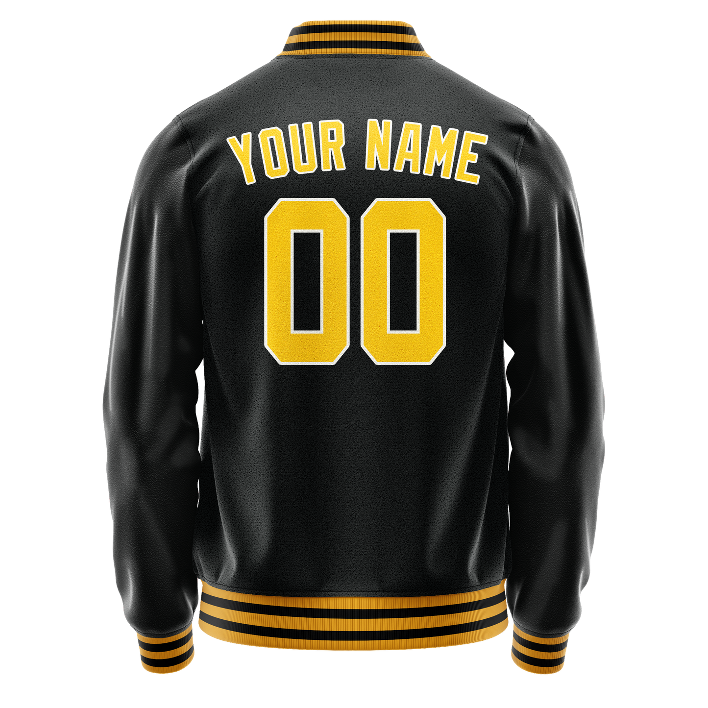Custom Black Gold Solid Color Varsity Letterman Jacket