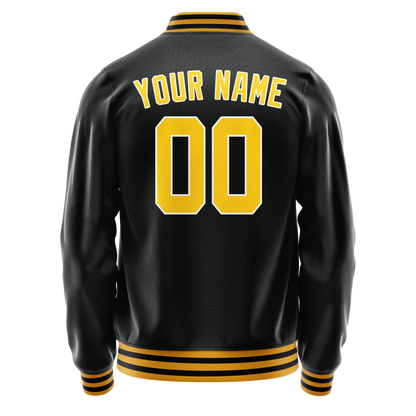 Custom Black Gold Solid Color Varsity Letterman Jacket