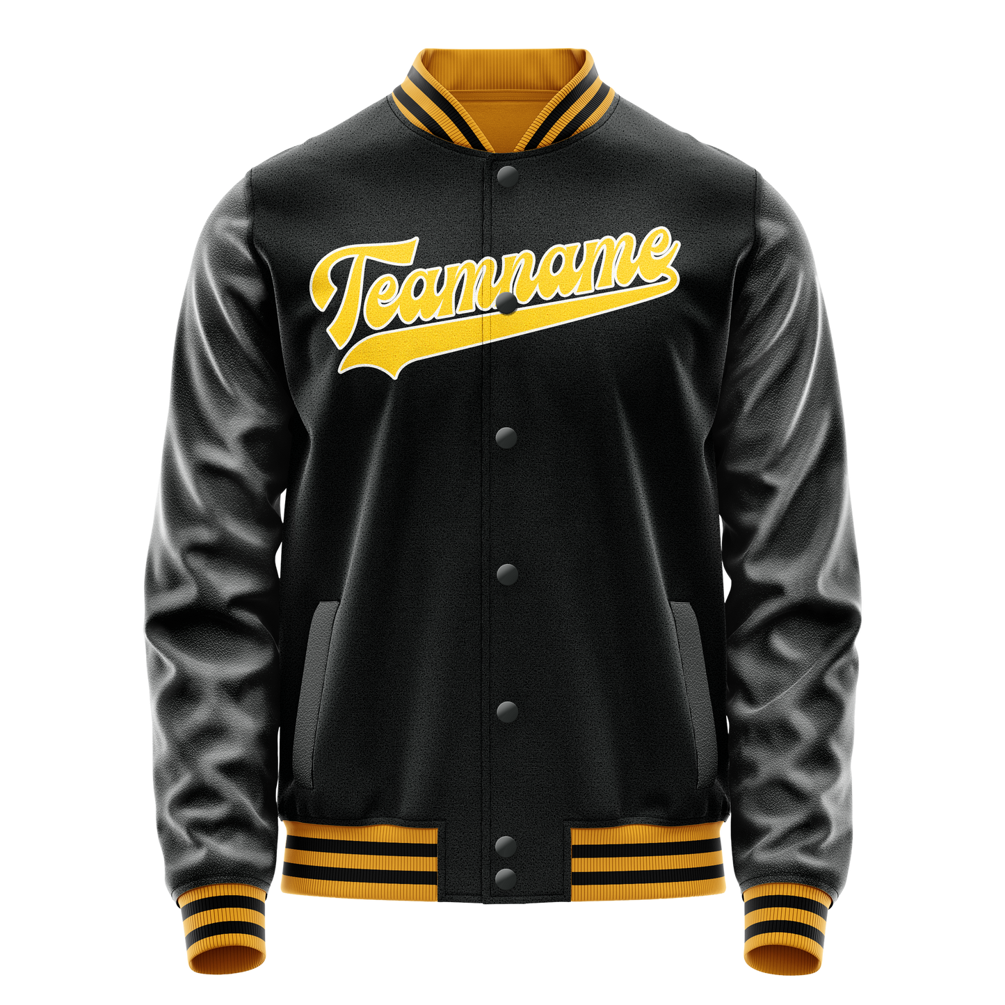 Custom Black Gold Solid Color Varsity Letterman Jacket