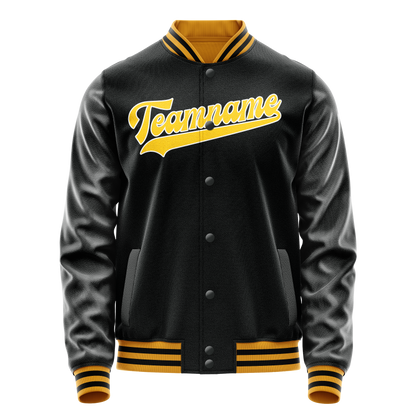 Custom Black Gold Solid Color Varsity Letterman Jacket
