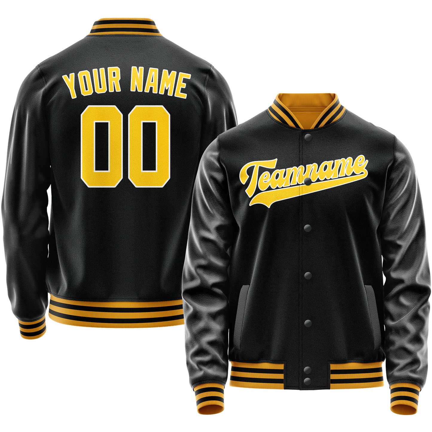 Custom Black Gold Solid Color Varsity Letterman Jacket
