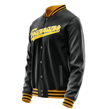 Custom Black Gold Solid Color Varsity Letterman Jacket