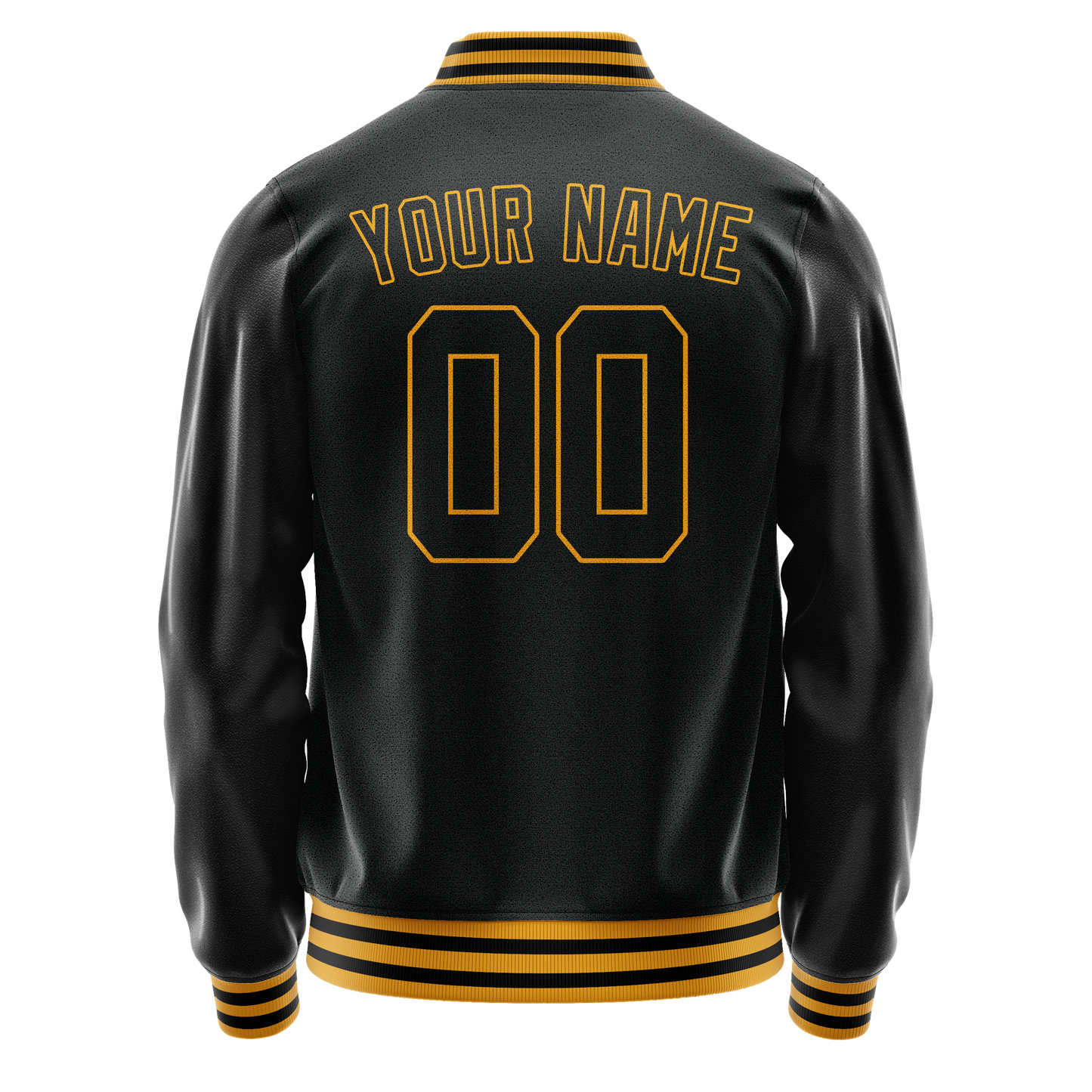 Custom Black Old-Gold Solid Color Varsity Letterman Jacket