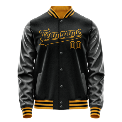 Custom Black Old-Gold Solid Color Varsity Letterman Jacket