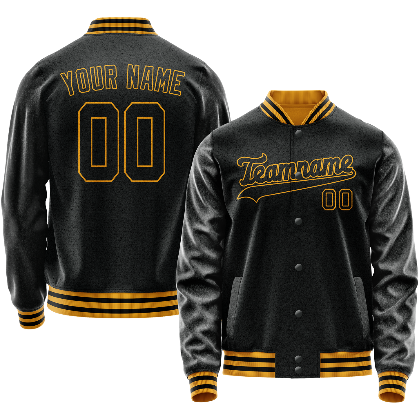 Custom Black Old-Gold Solid Color Varsity Letterman Jacket