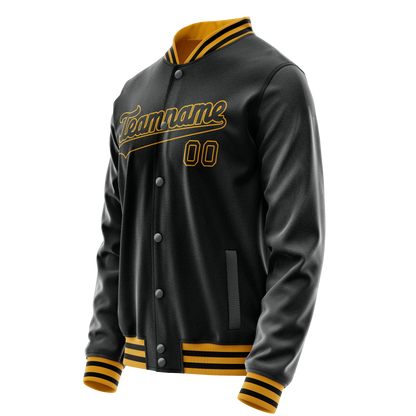 Custom Black Old-Gold Solid Color Varsity Letterman Jacket