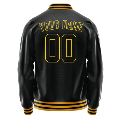Custom Black Gold Solid Color Varsity Letterman Jacket