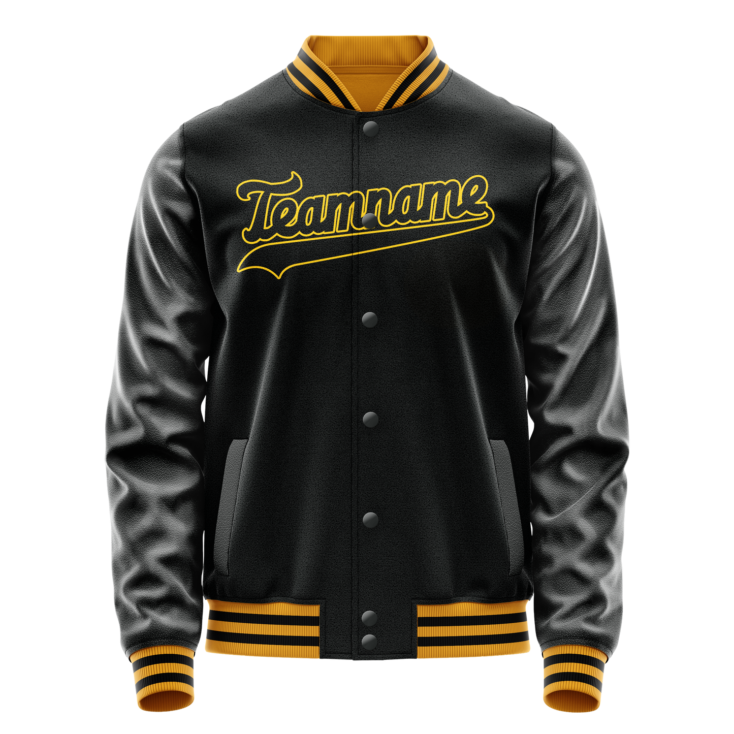 Custom Black Gold Solid Color Varsity Letterman Jacket