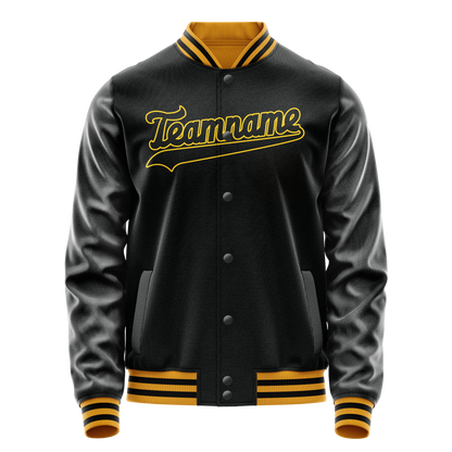 Custom Black Gold Solid Color Varsity Letterman Jacket
