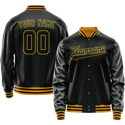 Custom Black Gold Solid Color Varsity Letterman Jacket