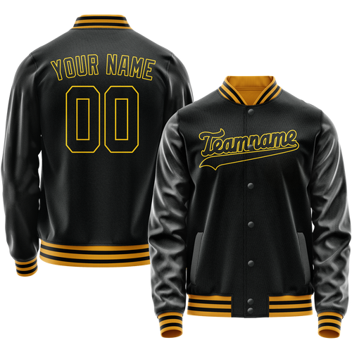 Custom Black Gold Solid Color Varsity Letterman Jacket