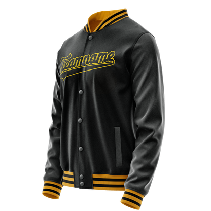 Custom Black Gold Solid Color Varsity Letterman Jacket