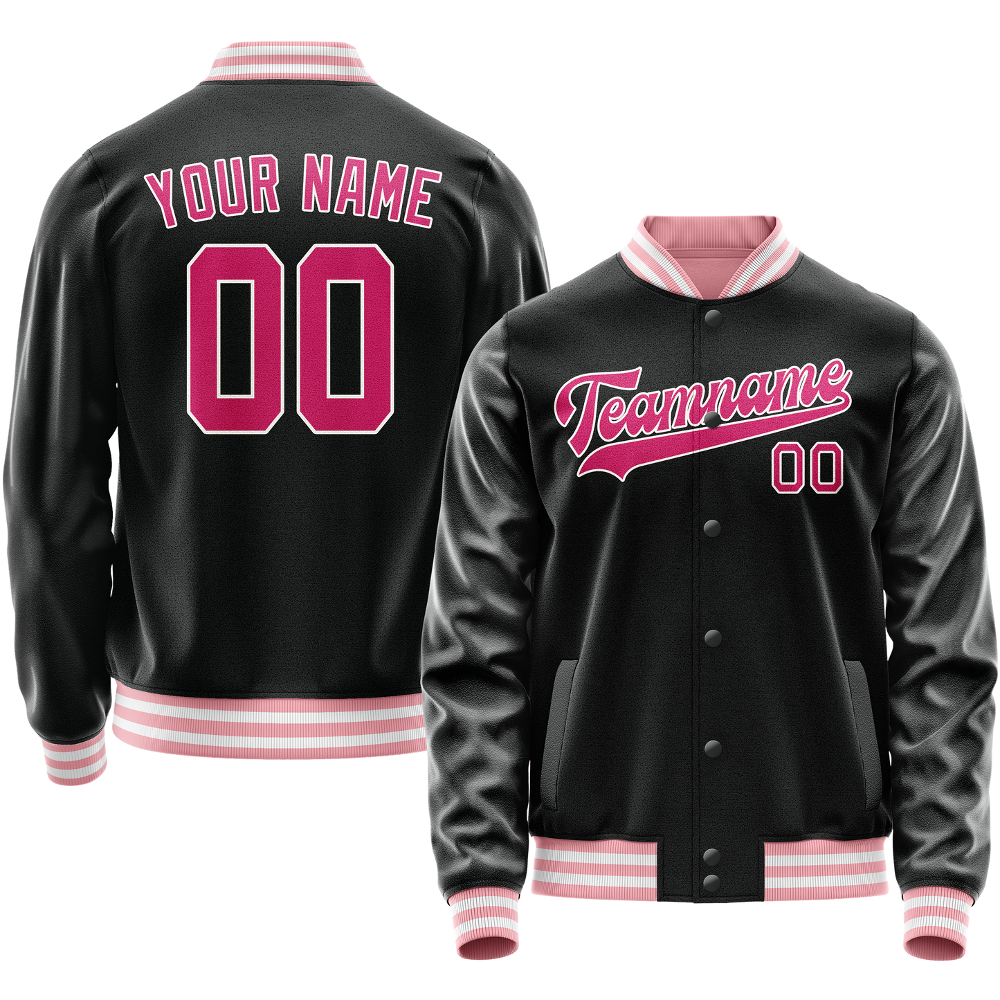 Custom Black Pink Solid Color Varsity Letterman Jacket