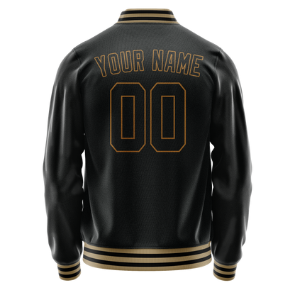 Custom Black Old-Gold Solid Color Varsity Letterman Jacket