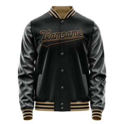 Custom Black Old-Gold Solid Color Varsity Letterman Jacket