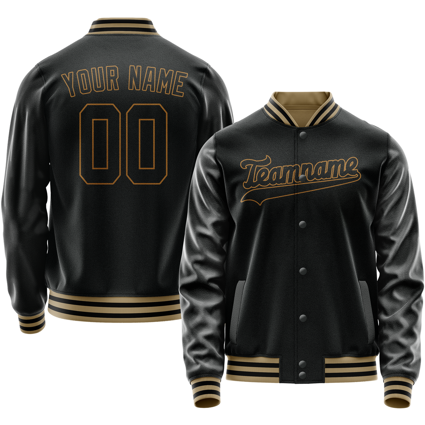 Custom Black Old-Gold Solid Color Varsity Letterman Jacket