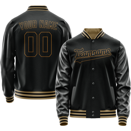 Custom Black Old-Gold Solid Color Varsity Letterman Jacket